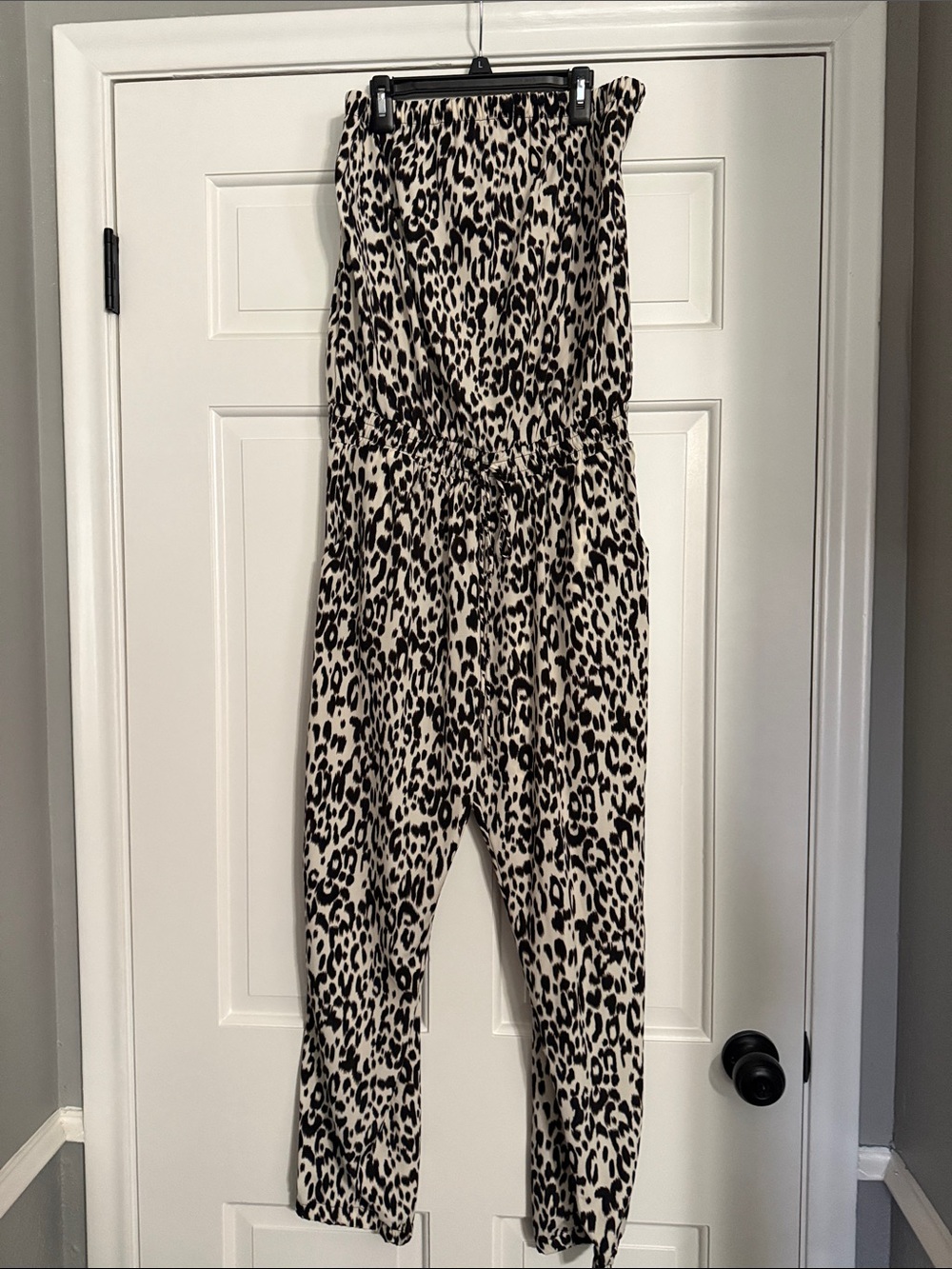 Pink Lily Black & Cream Strapless Leopard Jumpsuit